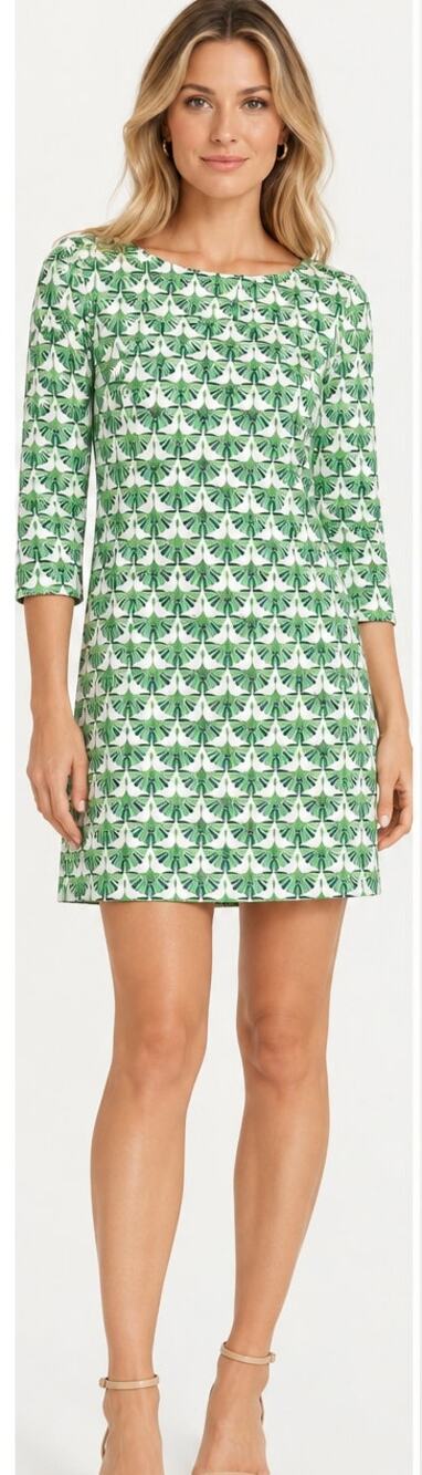 CK Bradley Hudson Egret Bird Print Shift Dress Green Small NWT